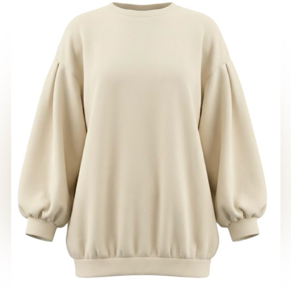 PRINCESS POLLY Cream Oversized Balloon Sleeve Sweatshirt Size 4